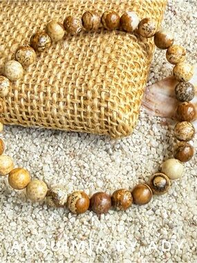 🤠Picture jasper beaded bracelet + EARTHY BASIC BOHO 6mm minimal
